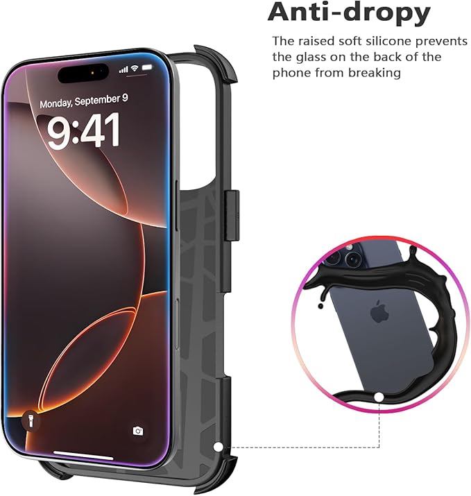for iPhone 16 Pro Max Case [Shockproof] [Dropproof] [with Screen Protector ] Heavy Duty Protection Phone Case Cover for iPhone 16 Promax- Black