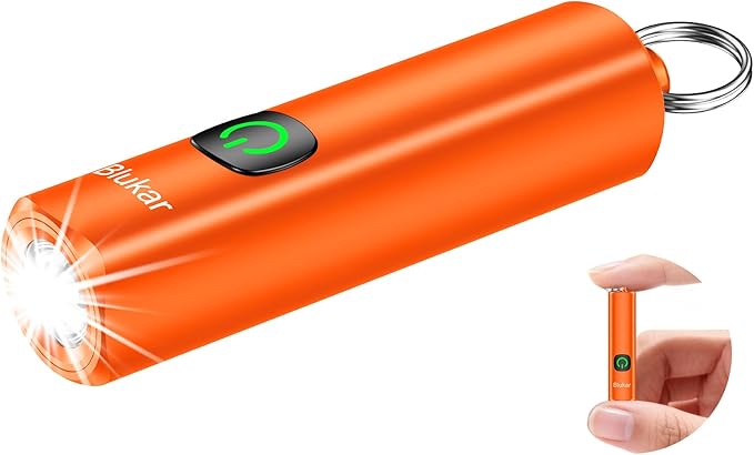 Blukar Rechargeable EDC Flashlight, Mini Keychain Flash Light with 3 Lighting Modes, Memory Function, Waterproof, Compact and Portable Pocket Light for Everyday Carry, Emergency,Camping-Orange