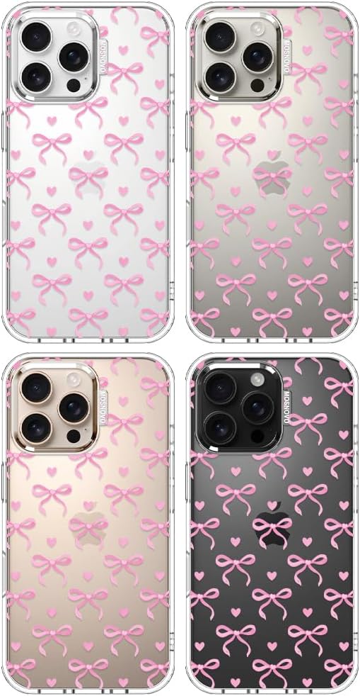 MOSNOVO Case for iPhone 16 Pro Max, [Buffertech 6.6ft Military-Grade Drop Protection] [Anti Peel Off Tech] Clear TPU Bumper Phone Case Cover Design - Bowtiful Love