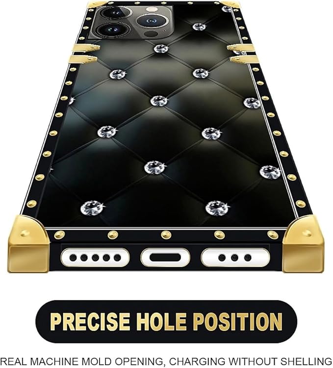 Compatible with iPhone 15 Pro Case, Shiny Black Sofa Crystal Luxury Golden Decoration for Girl Women Soft TPU Shockproof Protective Hard PC Back for iPhone 15 Pro