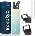 Konokyo 40oz Insulated Water Bottle Stainless Steel Sport Bottles with 3 Lids,Mint