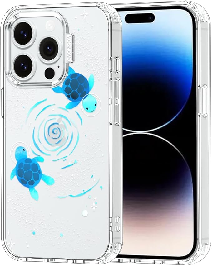 MOSNOVO Case for iPhone 14 Pro, [Buffertech 6.6ft Military-Grade Drop Protection] [Anti Peel Off Tech] Clear TPU Bumper Phone Case Cover Design - Space Turtle