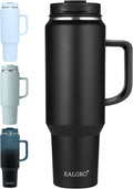 EALGRO 50 oz Tumbler with Handle, Insulated Tumblers with Lid and Straw, Large Metal Sports Water Bottle Jug, Thermal Stainless Steel Travel Coffee Mug Cup, Black