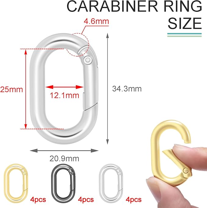 CooBigo 12Pack 1 Inch Assorted Oval Keyring, Metal Tiny Carabiner Spring Snap Hooks Clip for Paracord Keychain Lanyard, Car Key Rings, Pets Collar Buckles, Purse Keychain Replacement
