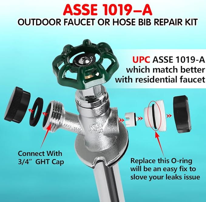 2PCS ASSE 1019-A Repair Kit(Coarse Thread), Asse 1019 A Vacuum Breaker Replacement, Outdoor Faucet Repair Kit, Anti siphon valve repair kit with 2PCS Hose End Caps(Black)