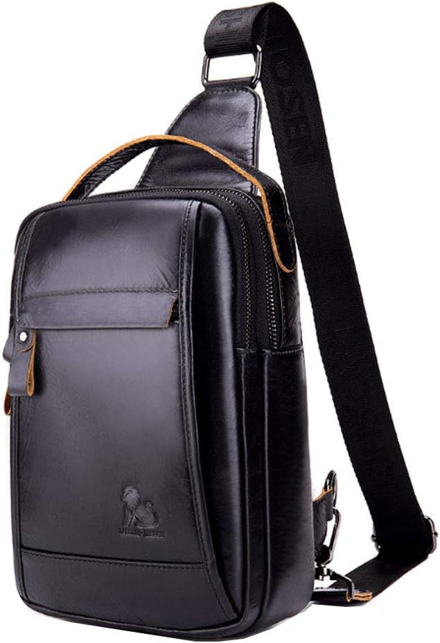 Leather Sling Bag Backpack for Men Women Outdoor Travel Hiking Business Shoulder Crossbody Chest Pouch Pack Casual Work Office Handbag Tote