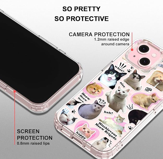MOSNOVO Case for iPhone 15, [Buffertech 6.6ft Military-Grade Drop Protection] [Anti Peel Off Tech] Clear TPU Bumper Phone Case Cover Design - The Cat Brigade