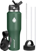 SENDESTAR Water Bottle,Wide Mouth Stainless Steel Vacuum Insulated Double Wall Keep Liquids Cold or Hot All Day,Sweat Proof Sport Design,Fit Car Cup Holder,Dark Green,40 Ounces