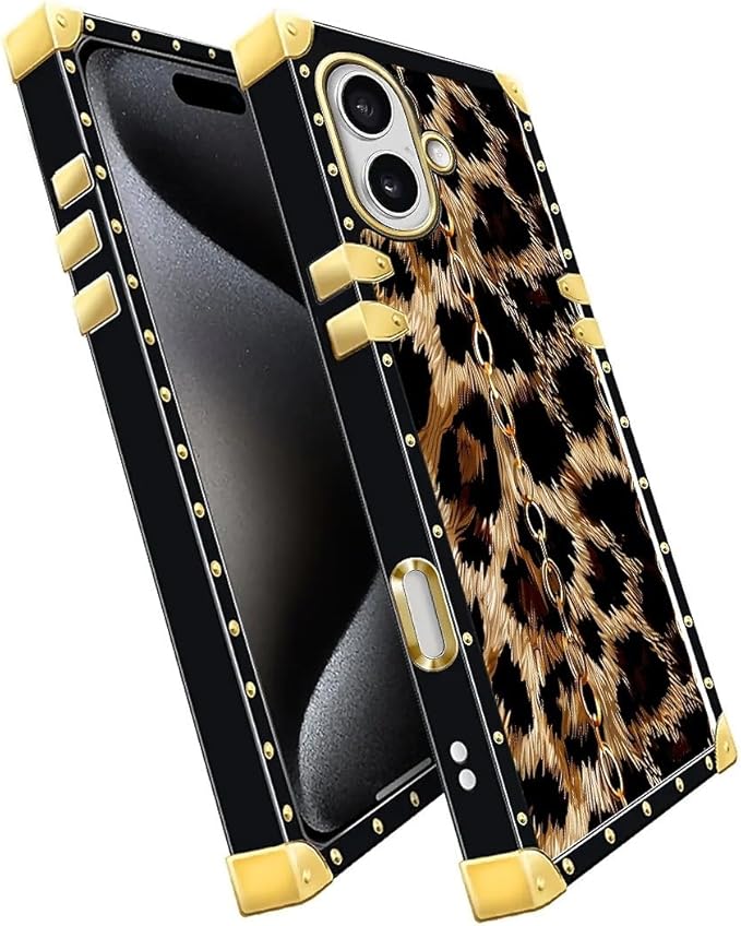 for iPhone 17 Case Luxury Golden Decoration for Girl Women Soft TPU Shockproof Protective Hard PC Back for iPhone 17 Crazy Pattern Seamless Gold Chain Leopard