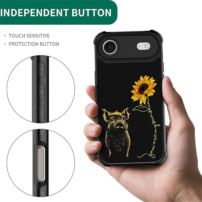 for iPhone 17 Air Case,for MagSafe Graphic Design for Girl Boy Soft Silicone Hard Acrylic Shock Protection Designed for iPhone 17 Air Pig Sunflower Yellow Sunshine Pattern