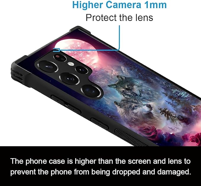 for Samsung Galaxy S22 Ultra Case, Star Two Wolfs Howling Pattern Graphic Design Girl Boy Soft Silicone Hard Acrylic Shock Protection for Samsung Galaxy S22 Ultra