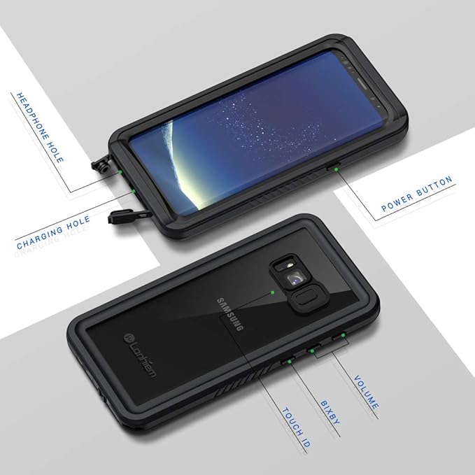 Lanhiem for Samsung Galaxy S8 Case, IP68 Waterproof Dustproof Case with Built-in Screen Protector, Rugged Full Body Shockproof Protective Phone Cover for Galaxy S8 (Black)