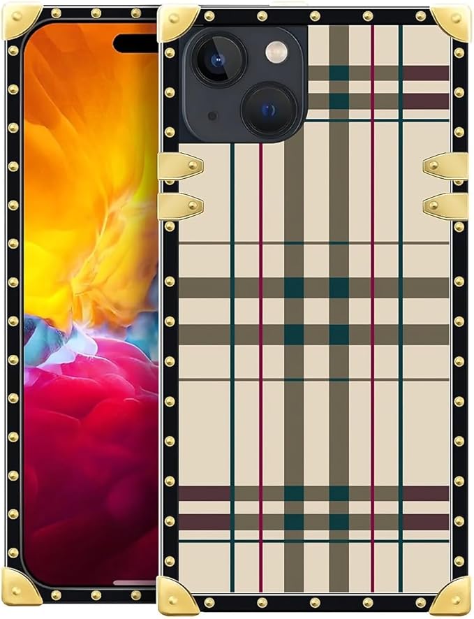 Compatible with iPhone 15 Case, Black Red Beige Stripes Luxury Golden Decoration for Girl Women Soft TPU Shockproof Protective Hard PC Back for iPhone 15