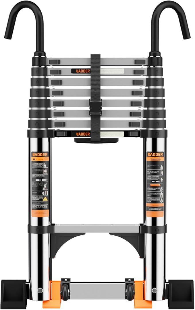 Telescoping Ladder,with Stable Hook and stabilizer barand,Extension Ladder, Heavy Duty 330lbs Max Capacity, Multi-Purpose Collapsible Ladder for RV or Outdoor Work (16.5FT/5.1M)