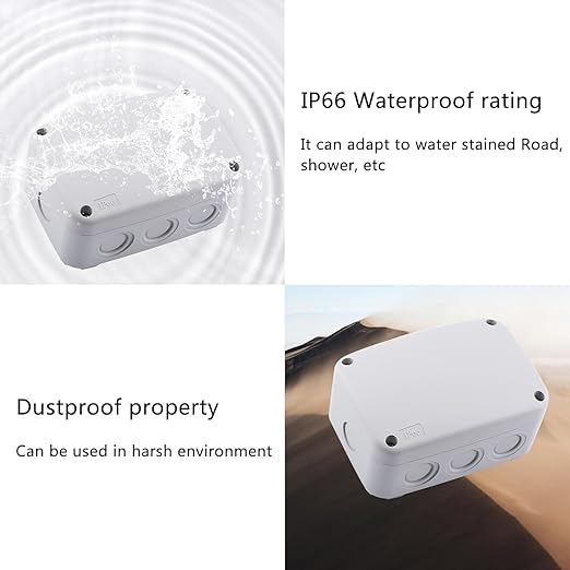 Outdoor Junction Box,Nineleaf White IP66 Weatherproof Electrical Project Boxes PVC/ABS Plastic Enclosure Box Universal Watertight 4.9 x 3.3 x 2.3 inch, with 4PK White 20mm Cable Gland Grey(1 Set)