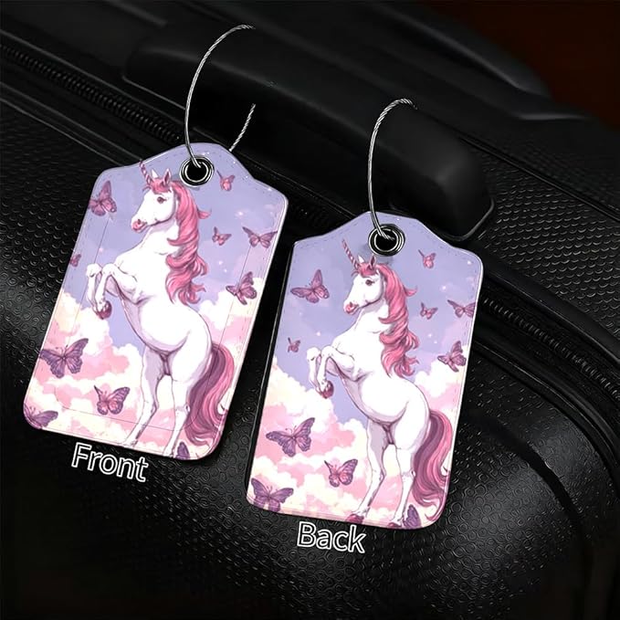 2Pcs Magical Unicorn Luggage Tags for Suitcases, 2.83x4.53 Fantasy ID Labels with Privacy Cover, Aesthetic Butterfly Bag Tags for Backpacks, Girls Graduation Gift Ideas, Set of 2
