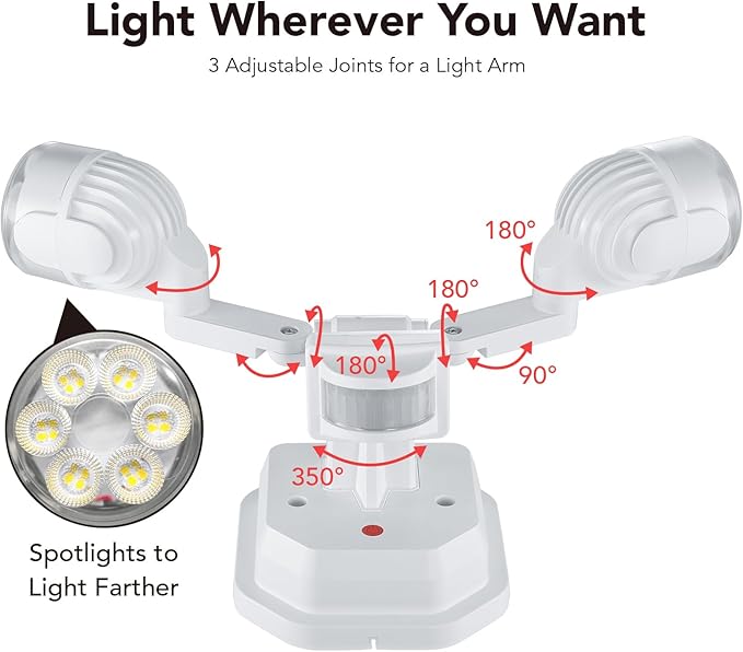 OREiN 2 Pack Motion Sensor Outdoor Lights, 450° Superwide Adjustment Dimmable Dusk to Dawn Flood Lights Outdoor, 5000K 12W=150W Outside LED Security Lights, IP65, White (Hardwired)