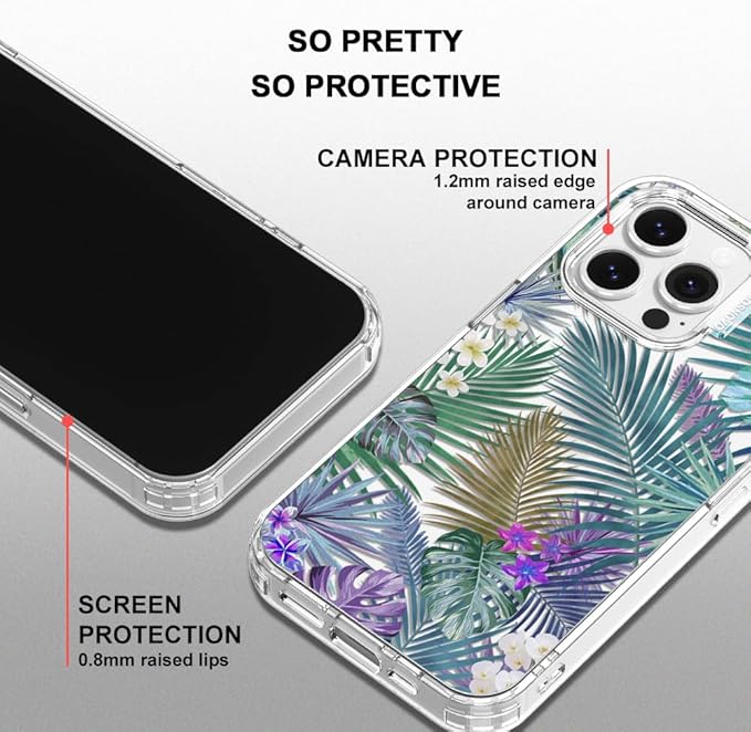 MOSNOVO Case for iPhone 13 Pro, [Buffertech 6.6ft Military-Grade Drop Protection] [Anti Peel Off Tech] Clear TPU Bumper Phone Case Cover Design - Tropical Rainforests