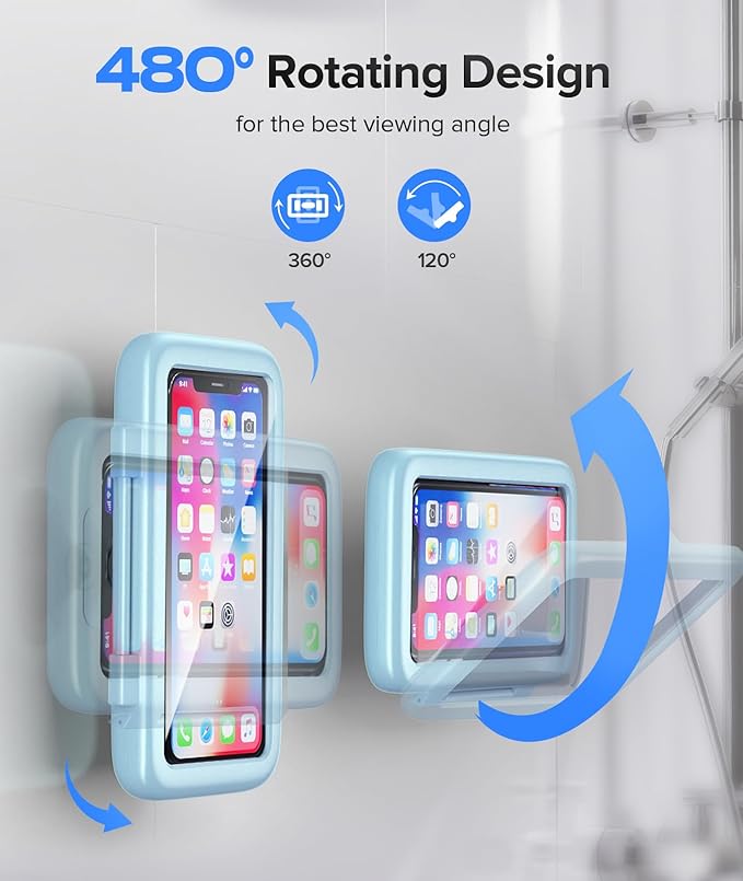 LC-dolida Shower Phone Holder Waterproof Gift for Men Women Universal Phone Stand Case Bathroom Wall Mount for iPhone 17 16 15 14 13 12 Pro Max XS XR up to 6.8" (Sky Blue)