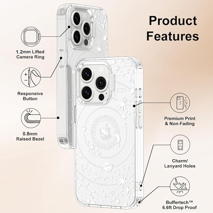 MOSNOVO Case for iPhone 14 Pro, [Buffertech 6.6ft Military-Grade Drop Protection] [Anti Peel Off Tech] Clear TPU Bumper Phone Case Cover Design - Galaxy