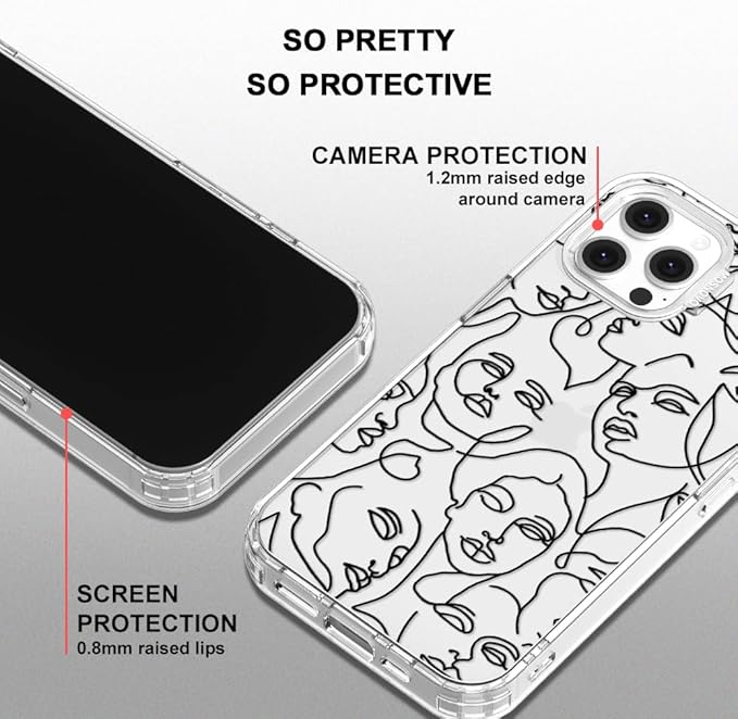 MOSNOVO Case for iPhone 12 & iPhone 12 Pro, [Buffertech 6.6ft Military-Grade Drop Protection] [Anti Peel Off Tech] Clear TPU Bumper Phone Case Cover Design - Abstract Face Line Art