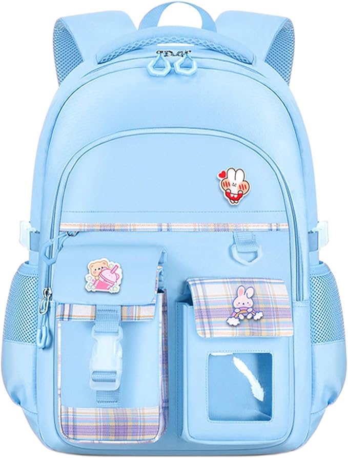 Cute Backpack for Teen Girls Kids Kawaii Bookbag Elementary Middle School Student Back Packs Aesthetic Travel Daypack Ages 6-8 8-10 10-12 (Blue,S)