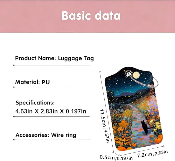 2Pcs Black Cat Pumpkin Luggage Tags, 2.83x4.53 Halloween Suitcase ID Labels with Privacy Cover, Aesthetic Starry Night Bag Tags for Backpacks, Fall Autumn Travel Accessories, Set of 2
