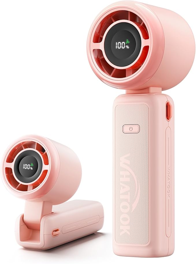 WHATOOK Portable Personal Handheld Fan: High Speed Cooling Fan, 12 Hours Battery Life, USB Rechargeable, Small Essentials for Women Cruise Travel, Beach Vacation (Pink)