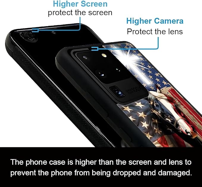 for Samsung Galaxy S20 Ultra Case, Red American Flag Horse Cross Pattern Graphic Design Girl Boy Soft Silicone Hard Acrylic Shock Protection for Samsung Galaxy S20 Ultra
