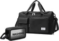 Suruid Gym Bag for Women Men, Travel Duffle Bag Large Capacity Carry On Weekender Bag With Shoe Compartment Gym Tote Dry Wet Separation Duffel Bag with Makeup Bag, Black