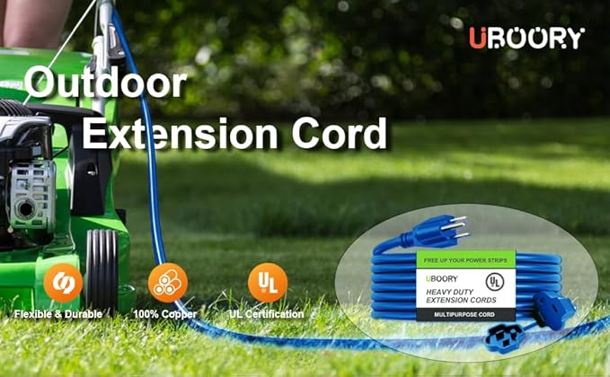 Outdoor Extension Cord Waterproof 100 FT, Blue 14/3 SJTW Heavy Duty, Flexible 100% Copper 3 Prong Extension Cord for Lawn, Garage,UL Listed