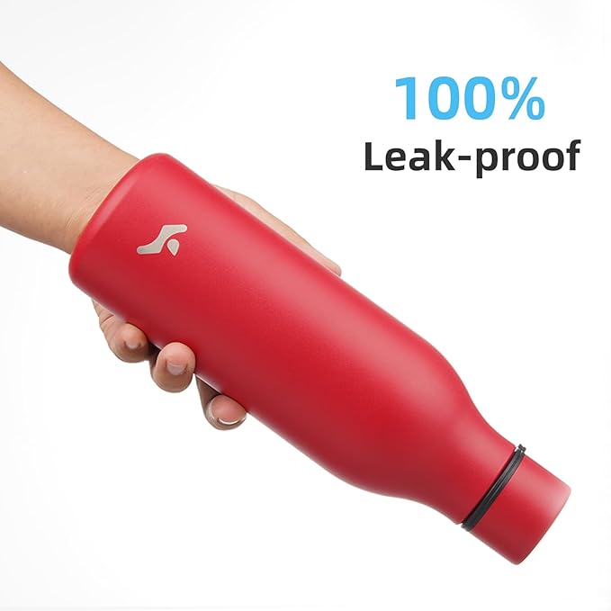 Konokyo Insulated Water Bottle with Strap,18 oz Double Wall Stainless Steel Vacuum Bottles Metal Water Flask,Red