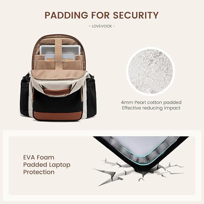 LOVEVOOK Laptop Backpack for Women with Pouch Pocket for Large Capacity Cup,15.6 Inch Teacher Nurse College Work Backpack Purse,Waterproof Laptop Bag Computer Back Pack for Travel, Khaki-Coffee-Black