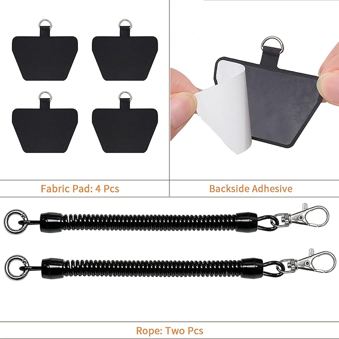 takyu Cell Phone Lanyard, 2 Pack Phone Tether with 4 Pcs Detachable Fabric Pad and Extral Carabiner Compatible with Most Smartphones in Full Coverage Case (Black Black)