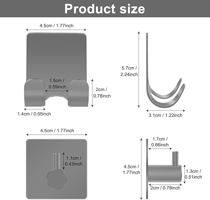 CGBE Razor Holder for Shower, 4 Packs Shaver Holder and Hooks, Self Adhesive Wall Mounts for Bathroom, Damage Free - Grey