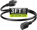 16/3 3FT 13A 125V 1625W, Black Indoor Extension Cord, Short Extension Cord for Laptops, Coffee Makers, Office Home Appliances, 3 Prong Small Resistant Cable Flexible, ETL Listed