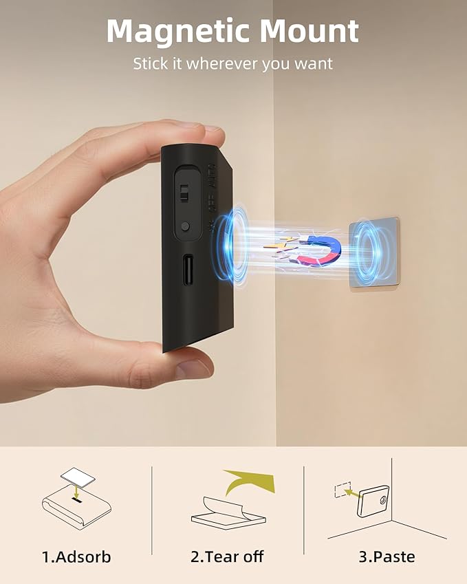 EZVALO 6 Pack Motion Sensor Night Lights with Charging Station, Sync LED Stair Lights Indoor, 1500mAh Rechargeable, Magnetic & Dimmable, 3000K Soft White, Portable Nightlight for Hallway (Black)
