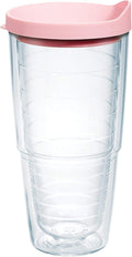 Tervis Clear & Colorful Lidded Made in USA Double Walled Insulated Tumbler Travel Cup Keeps Drinks Cold & Hot, 24oz, Pink Lid