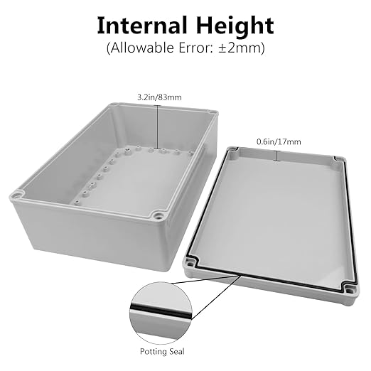LeMotech Junction Box IP67 Waterproof Dustproof Electrical Box Project Box DIY Enclosure Gray 11.8X 7.8X 4.1inch (300x200x105mm)