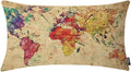 EKOBLA Watercolor World Map Lumbar Pillow Cases Vintage Global Stain Graphic Decorative Throw Pillow Cover Rectangle Cushion Covers Cotton Linen 12x20 Inch for Men Women