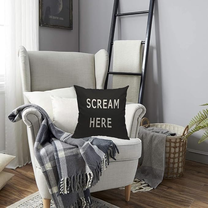 TKS MITLAN Scream Here Pillow Cover 18x18 inch Black White Phrase Pillows Decorative Throw Pillows Farmhouse Decor for Home Cushion Case