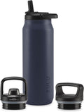 ZULU Base 40oz Stainless Steel Water Bottle with 3 Lids- Straw, Chug, Twist | Double Walled and Vacuum Insulated Metal Thermos | For Gym, Outdoor | Built in Carry Loop, Dishwasher Safe, Navy