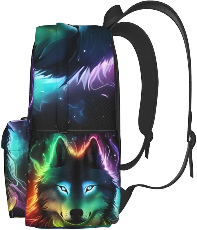 cfpolar 17 Inch Backpack Galaxy Colorful Wolf Laptop Bag Shoulder Bag School Bookbag Casual Daypack For Boys Girls