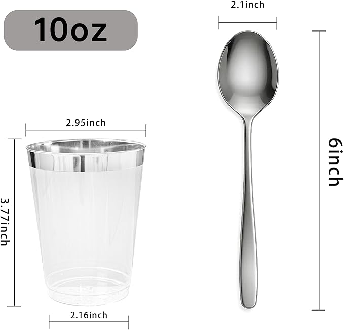I00000 200pcs Silver Disposable Plastic Cups 10 oz Clear Plastic Cups Old Fashioned Tumblers Silver Rim Cup Disposable Elegant Silver Wine Glasses Cocktail Cup
