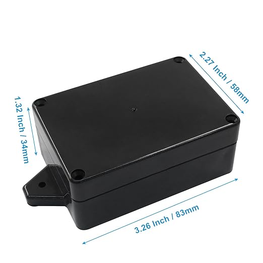 4 Pack Junction Boxes, 3.3 x 2.3 x 1.3 Inch IP65 Waterproof Project Box, ABS Plastic Electrical Project Case Power Junction Box with Fixed Ear for Outdoor (Black, 83 x 58 x 33 mm)
