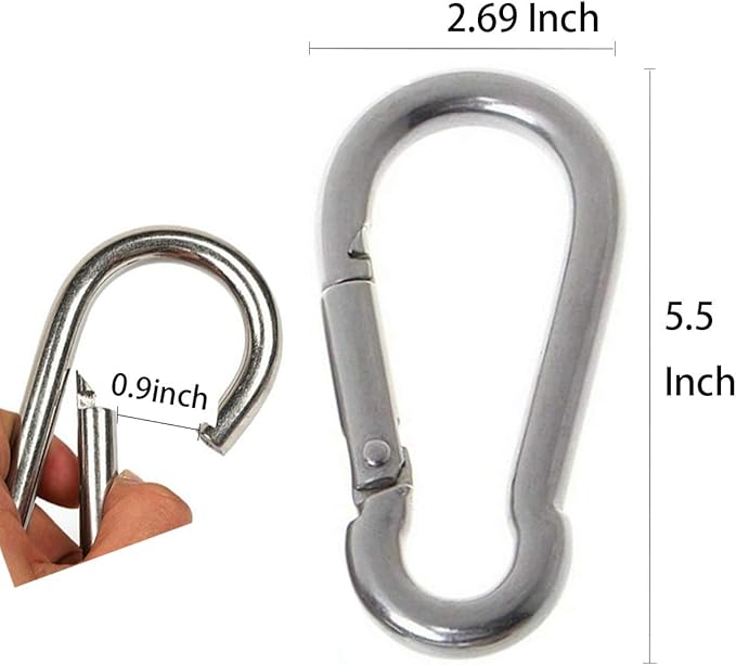 Large Carabiner Clip,5-1/2 Inch Heavy Duty Stainless Steel Spring Snap Hook for Outdoor Living,Gym,Boating,Hammock
