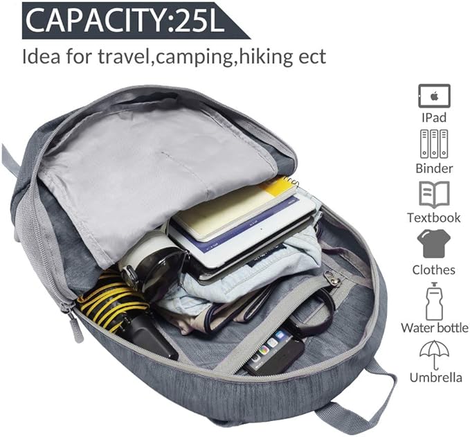 ZOMAKE 25L Ultra Lightweight Packable Backpack, Foldable Hiking Backpacks Water Resistant Small Folding Daypack for Travel(Black)