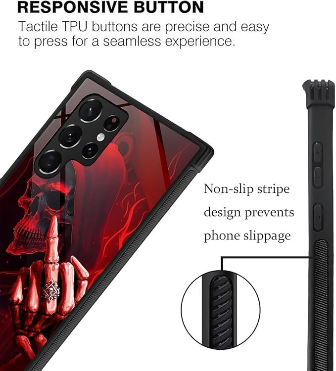 for Samsung Galaxy S22 Ultra Case, Gestures Funny Skull Pattern Graphic Design Girl Boy Soft Silicone Hard Acrylic Shock Protection for Samsung Galaxy S22 Ultra