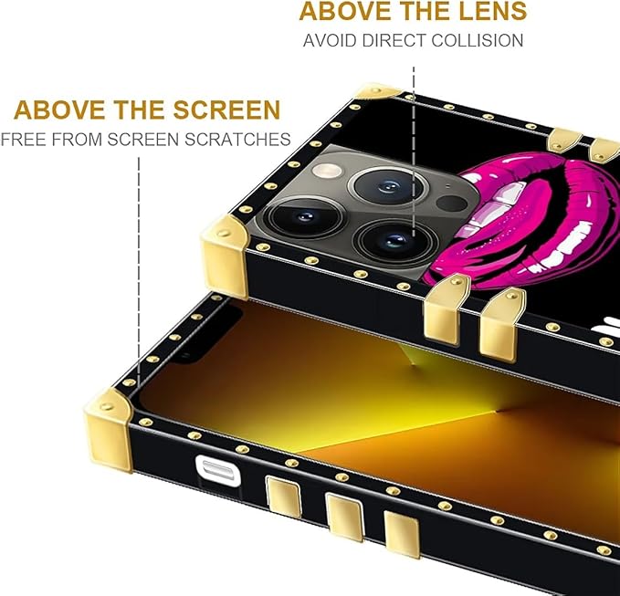 Compatible with iPhone 13 Pro Max Case, Black White Red Slap Sexy Luxury Golden Decoration for Girl Women Soft TPU Shockproof Protective Hard PC Back for iPhone 13 Pro Max