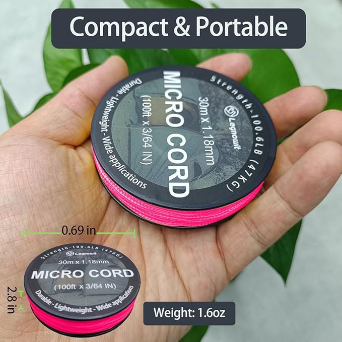 Micro Paracord, 1.18mm x 100ft Thin Mini Utility Braided Small Paracord for Crafting, DIY Project, Camping and More
